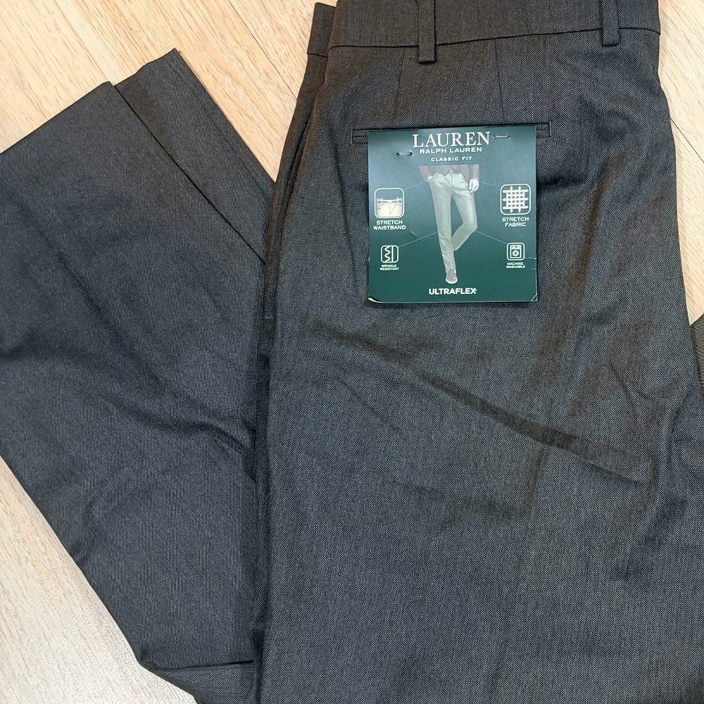 Two pairs Lauren Ralph Lauren Men’s Dress Pants in Taupe and Charcoal Gray - Picture 3 of 5